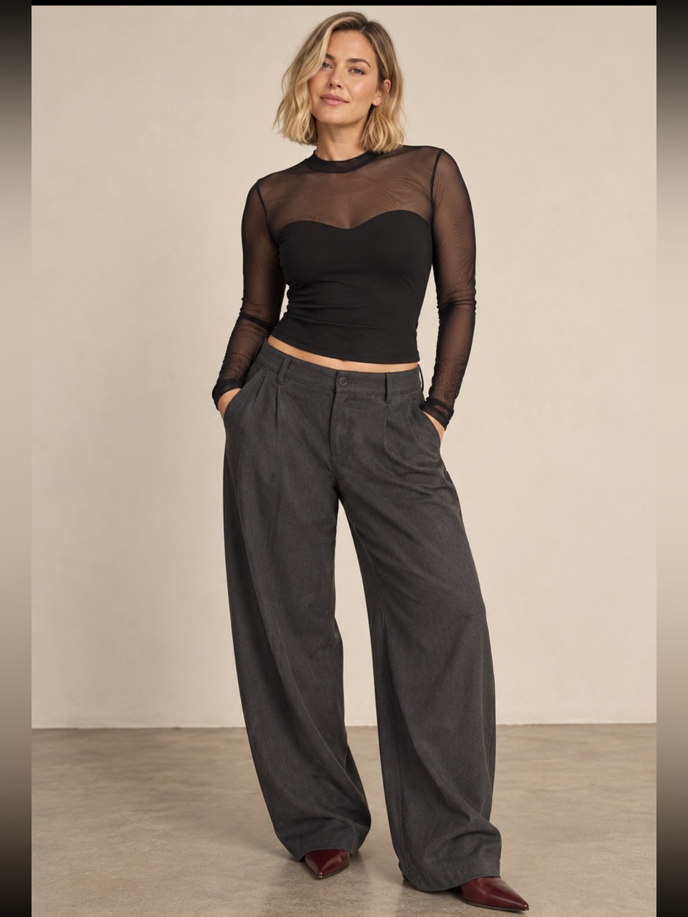 Sheer Mesh Sweetheart Top Black Long Sleeve Going Out SHEIN Large